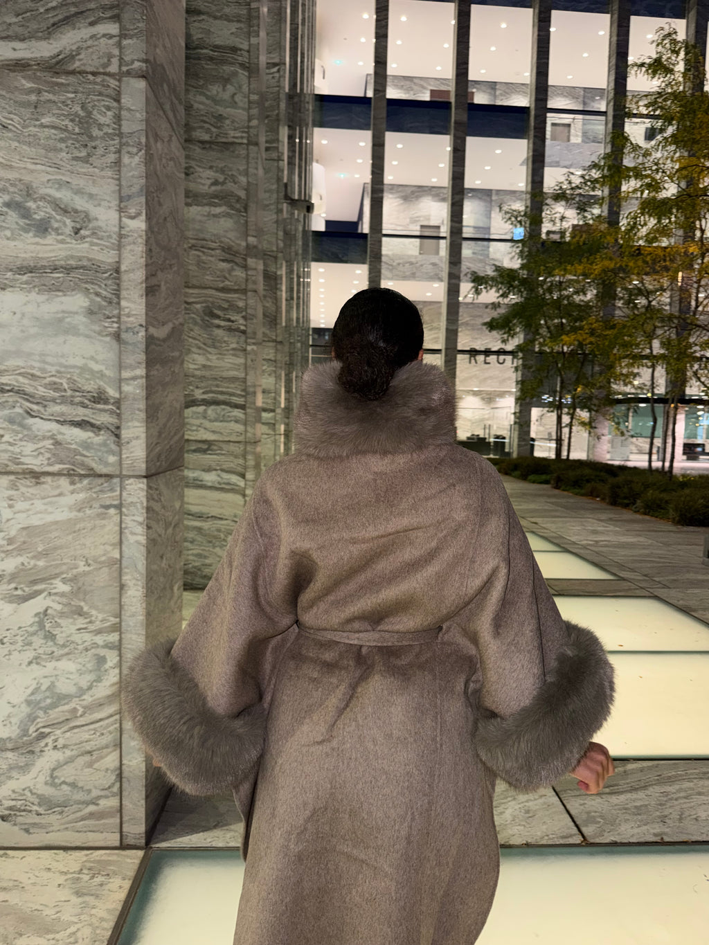 Elegant Faux Fur Trim Coat