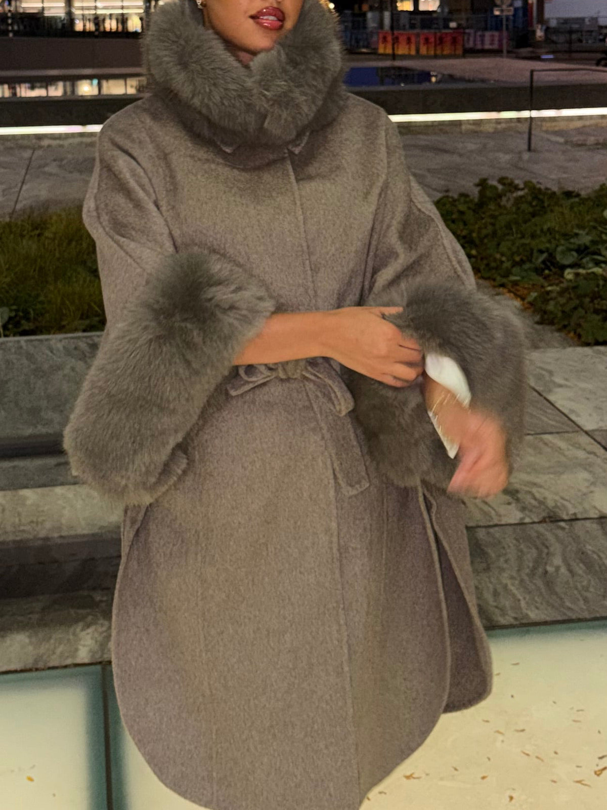 Elegant Faux Fur Trim Coat