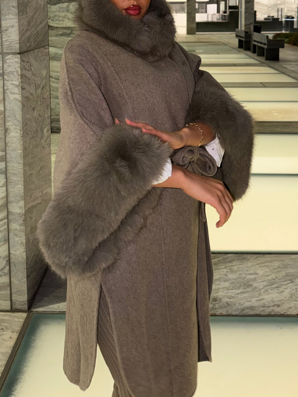 Elegant Faux Fur Trim Coat