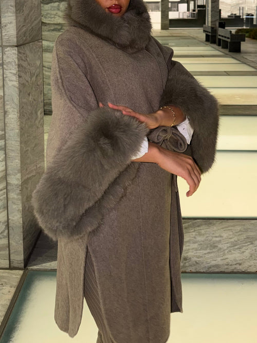 Elegant Faux Fur Trim Coat