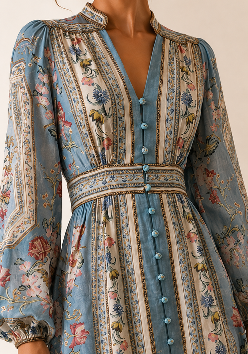 Bohemian Floral Maxi Dress – Light Blue
