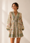 Rosalind Floral Mini Dress - Sage & Cream