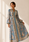 Bohemian Floral Maxi Dress – Light Blue