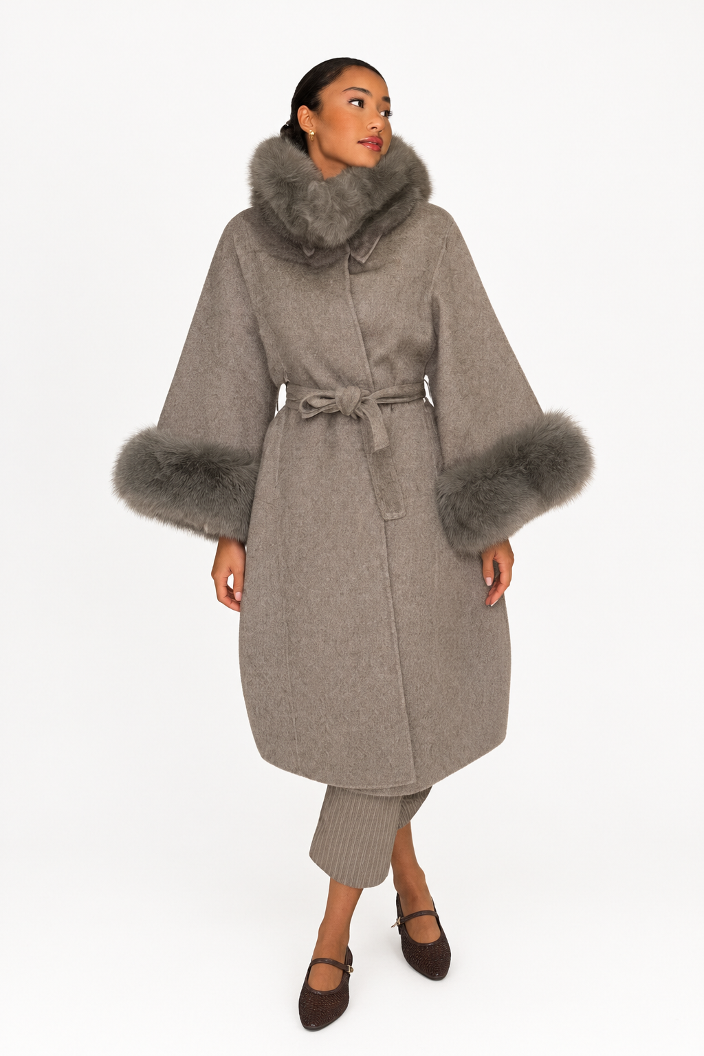 Elegant Faux Fur Trim Coat