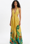 Tropical Graphic Silk Halter Maxi Dress